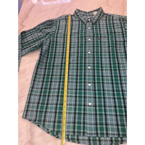 Levi's XL Mens Shirt Green Plaid Button Down Long Sleeve Collared - Picture 7 of 8